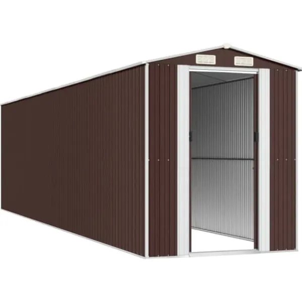 Skure, Garager & Carports^Haveskur i galvaniseret stål - Rummelig opbevaringsløsning | Farve: Mørkebrun | Størrelse: 192x77x223 cm