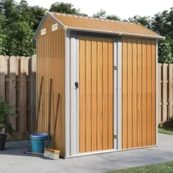 Skure, Garager & Carports^Haveskur i galvaniseret stål - Multifunktionelt opbevaringsrum | Farve: Lysebrun | Størrelse: 192x152,5x237 cm