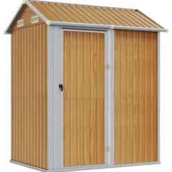Skure, Garager & Carports^Haveskur i galvaniseret stål - Multifunktionelt opbevaringsrum | Farve: Lysebrun | Størrelse: 192x152,5x237 cm