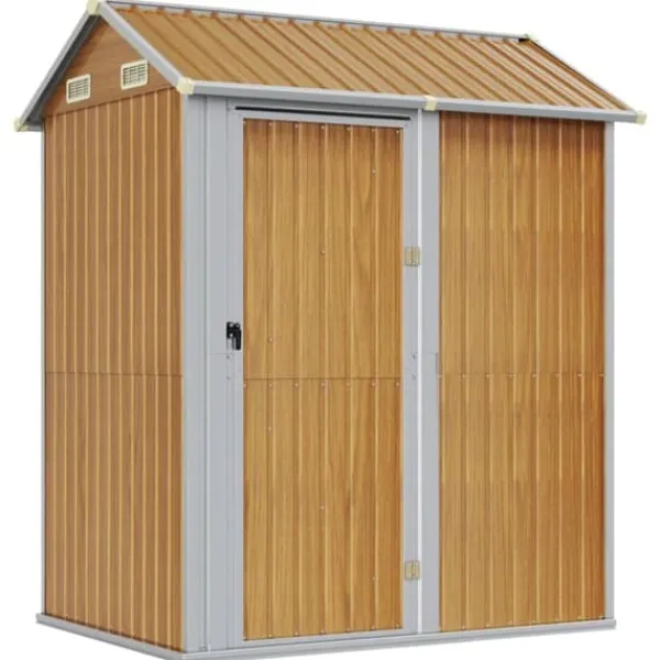 Skure, Garager & Carports^Haveskur i galvaniseret stål - Multifunktionelt opbevaringsrum | Farve: Lysebrun | Størrelse: 192x152,5x237 cm
