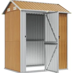 Skure, Garager & Carports^Haveskur i galvaniseret stål - Multifunktionelt opbevaringsrum | Farve: Lysebrun | Størrelse: 192x152,5x237 cm