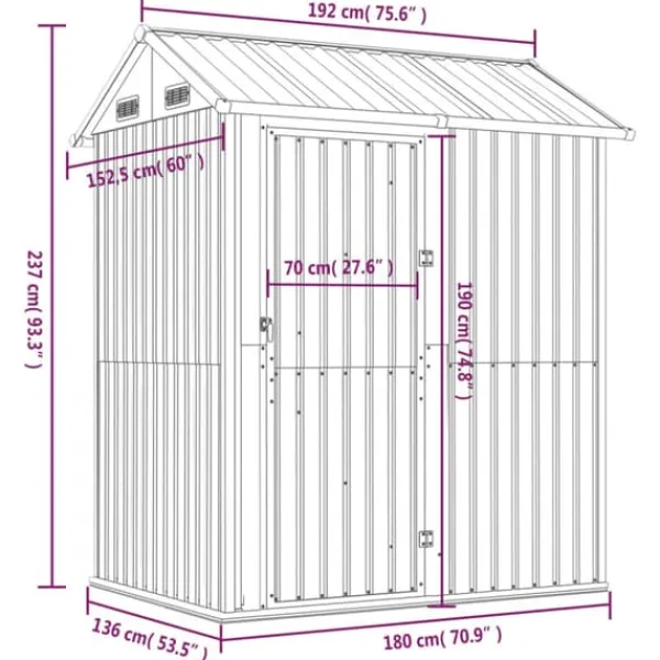 Skure, Garager & Carports^Haveskur i galvaniseret stål - Multifunktionelt opbevaringsrum | Farve: Lysebrun | Størrelse: 192x152,5x237 cm