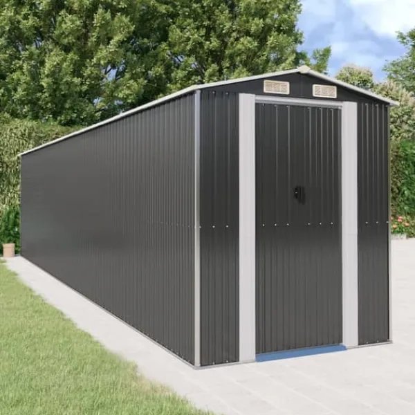 Online Haveskur i galvaniseret stål - Rummelig udendørs opbevaringsløsning | Størrelse: 192x85x223 cm | Farve: Antracitgrå Skure, Garager & Carports