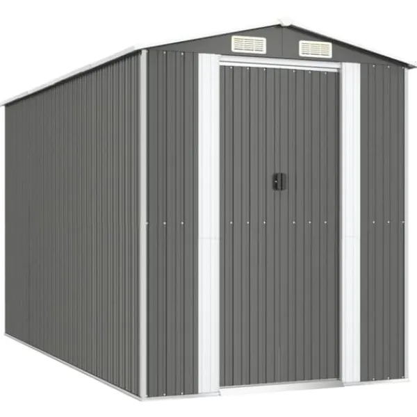Hot Haveskur i galvaniseret stål - Rummelig opbevaringsløsning | Farve: Lysegrå | Størrelse: 192x357x223 cm Skure, Garager & Carports