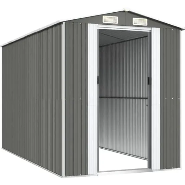 Hot Haveskur i galvaniseret stål - Rummelig opbevaringsløsning | Farve: Lysegrå | Størrelse: 192x357x223 cm Skure, Garager & Carports