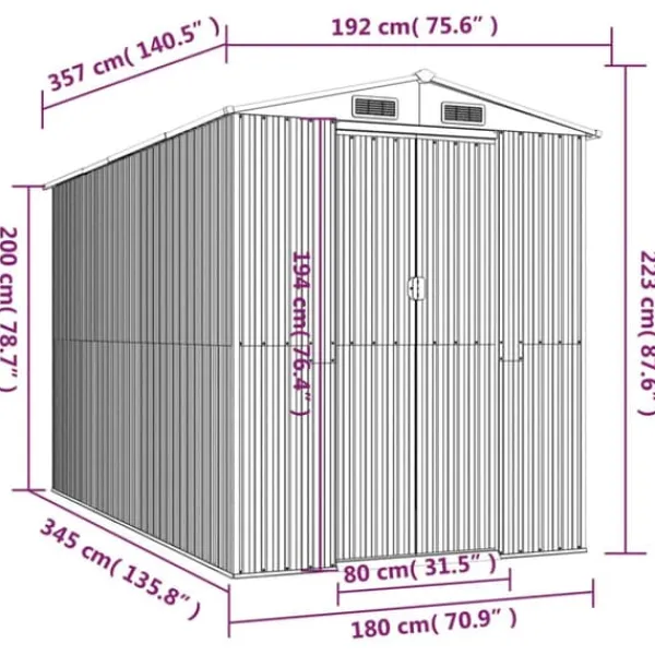 Hot Haveskur i galvaniseret stål - Rummelig opbevaringsløsning | Farve: Lysegrå | Størrelse: 192x357x223 cm Skure, Garager & Carports