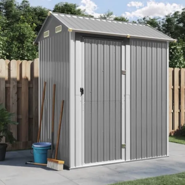Haveskur i galvaniseret stål - Multifunktionelt opbevaringsskur | Størrelse: 192x152,5x237 cm | Farve: Lysegrå Skure, Garager & Carports