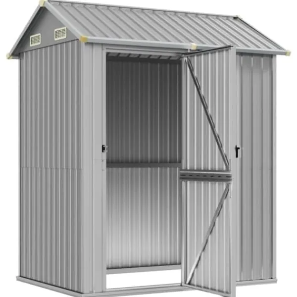 Haveskur i galvaniseret stål - Multifunktionelt opbevaringsskur | Størrelse: 192x152,5x237 cm | Farve: Lysegrå Skure, Garager & Carports