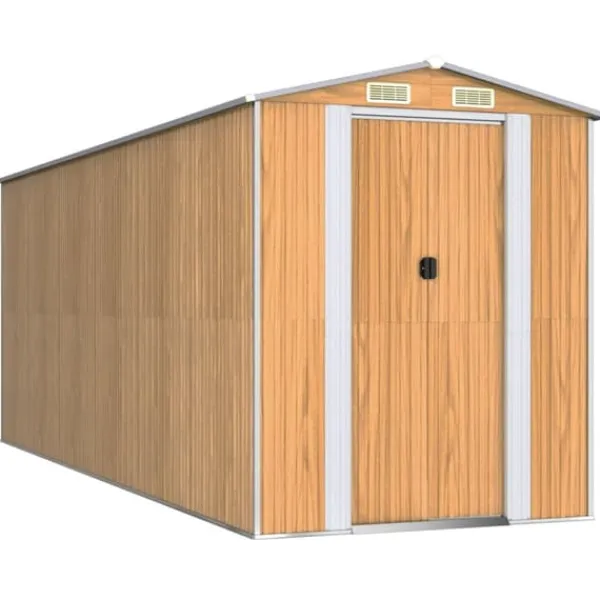 Haveskur i galvaniseret stål - Rummelig opbevaringsløsning | Farve: Lysebrun | Størrelse: 192x523x223 cm Skure, Garager & Carports