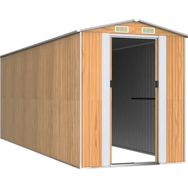 Haveskur i galvaniseret stål - Rummelig opbevaringsløsning | Farve: Lysebrun | Størrelse: 192x523x223 cm Skure, Garager & Carports