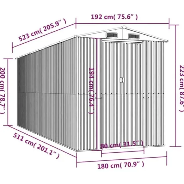 Haveskur i galvaniseret stål - Rummelig opbevaringsløsning | Farve: Lysebrun | Størrelse: 192x523x223 cm Skure, Garager & Carports