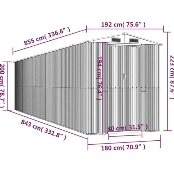 New Haveskur i galvaniseret stål til opbevaring | Størrelse: 192x85.5x223 cm | Farve: Lysebrun Skure, Garager & Carports