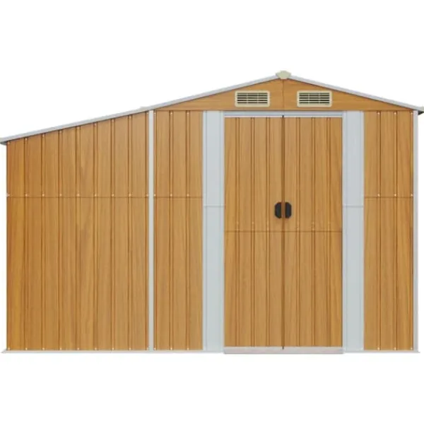 Clearance Haveskur i galvaniseret stål - Opbevaring til haven | Størrelse: 277x93x179 cm | Farve: Brun Skure, Garager & Carports