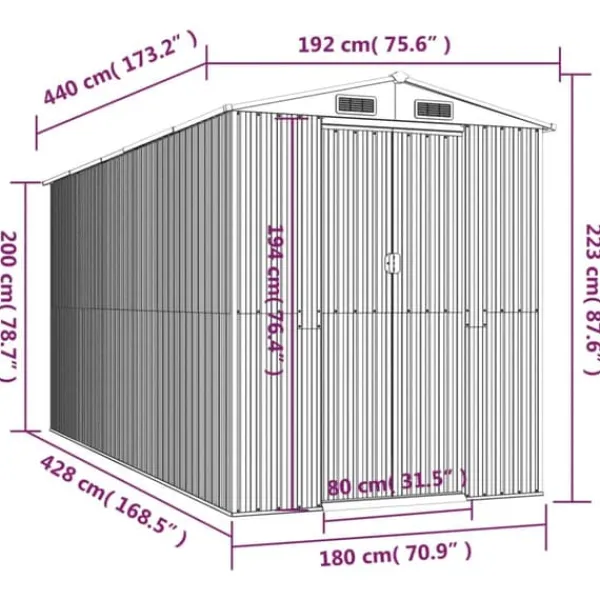 Sale Haveskur i galvaniseret stål - Rummeligt opbevaringsskur | Farve: Grøn | Størrelse: 192x440x223 cm Skure, Garager & Carports