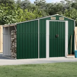 Discount Haveskur i galvaniseret stål - Multifunktionelt opbevaringsskur | Farve: Grøn | Størrelse: 277x192,5x179 cm Skure, Garager & Carports