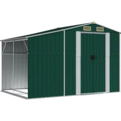 Discount Haveskur i galvaniseret stål - Multifunktionelt opbevaringsskur | Farve: Grøn | Størrelse: 277x192,5x179 cm Skure, Garager & Carports