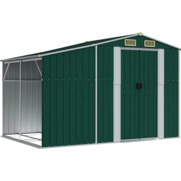 Discount Haveskur i galvaniseret stål - Multifunktionelt opbevaringsskur | Farve: Grøn | Størrelse: 277x192,5x179 cm Skure, Garager & Carports