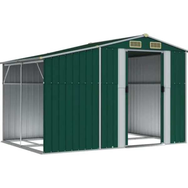 Discount Haveskur i galvaniseret stål - Multifunktionelt opbevaringsskur | Farve: Grøn | Størrelse: 277x192,5x179 cm Skure, Garager & Carports