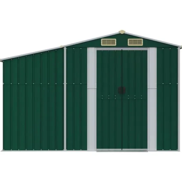 Discount Haveskur i galvaniseret stål - Multifunktionelt opbevaringsskur | Farve: Grøn | Størrelse: 277x192,5x179 cm Skure, Garager & Carports