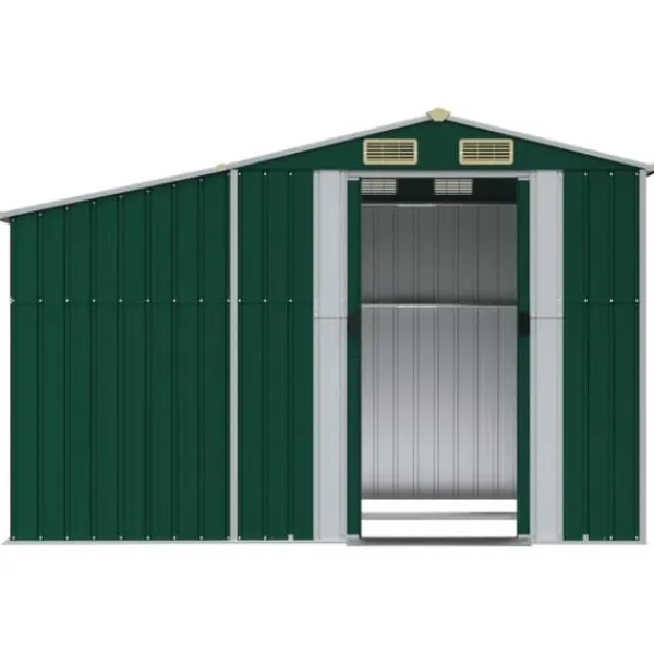 Discount Haveskur i galvaniseret stål - Multifunktionelt opbevaringsskur | Farve: Grøn | Størrelse: 277x192,5x179 cm Skure, Garager & Carports