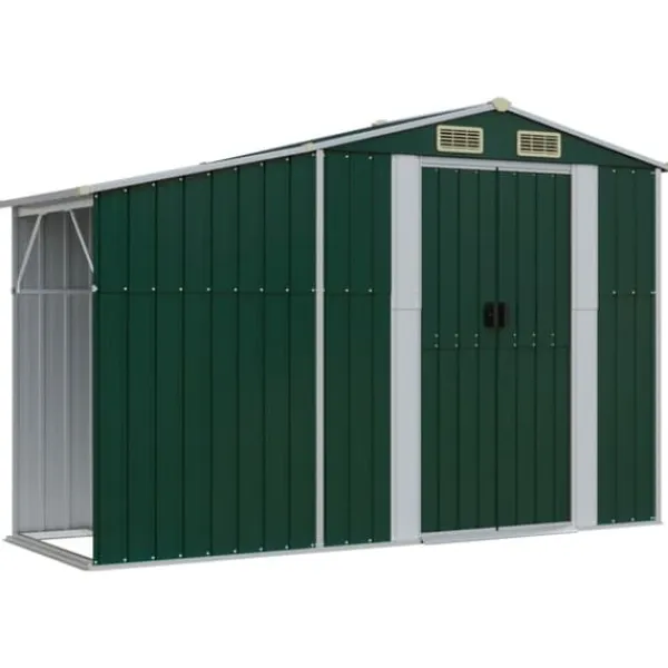 Discount Haveskur i galvaniseret stål - Multifunktionelt opbevaringsskur | Farve: Grøn | Størrelse: 277x192,5x179 cm Skure, Garager & Carports