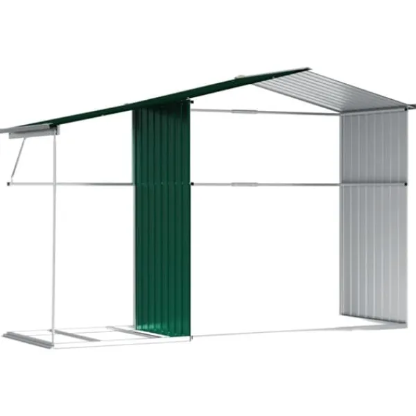 Discount Haveskur i galvaniseret stål - Multifunktionelt opbevaringsskur | Farve: Grøn | Størrelse: 277x192,5x179 cm Skure, Garager & Carports