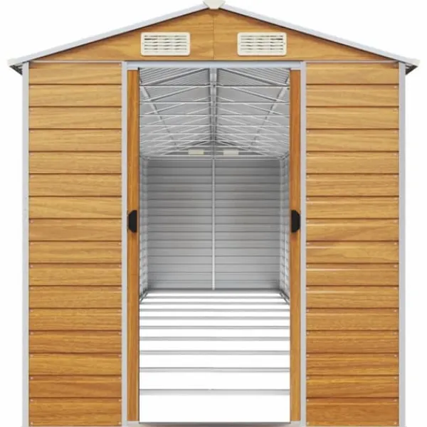 Skure, Garager & Carports^Haveskur i galvaniseret stål - Opbevaring til værktøj | Farve: Lysebrun | Størrelse: 191x89,5x198 cm