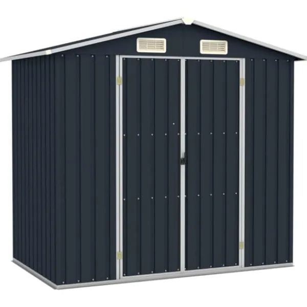 Skure, Garager & Carports^Haveskur i galvaniseret stål - Holdbart opbevaringshus | Farve: Antracitgrå | Størrelse: 205x129x183 cm