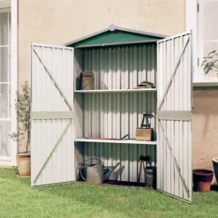 Skure, Garager & Carports^Haveskur i galvaniseret stål - Opbevaringshus | Farve: Grøn | Størrelse: 116x45x175 cm