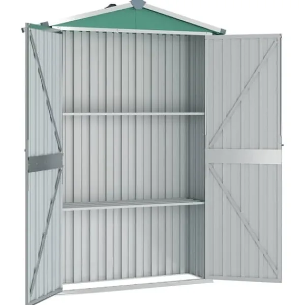 Skure, Garager & Carports^Haveskur i galvaniseret stål - Opbevaringshus | Farve: Grøn | Størrelse: 116x45x175 cm
