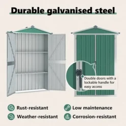 Skure, Garager & Carports^Haveskur i galvaniseret stål - Opbevaringshus | Farve: Grøn | Størrelse: 116x45x175 cm