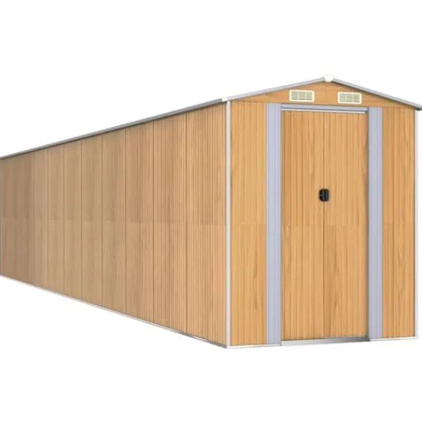Skure, Garager & Carports^Haveskur i galvaniseret stål - Udendørs opbevaring | Farve: Lysebrun | Størrelse: 192x938x223 cm