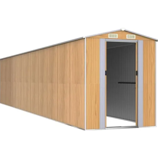Skure, Garager & Carports^Haveskur i galvaniseret stål - Udendørs opbevaring | Farve: Lysebrun | Størrelse: 192x938x223 cm
