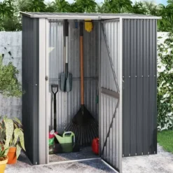 Hot Haveskur i galvaniseret stål - Udendørs opbevaring | Farve: Antracitgrå | Størrelse: 180,5x97x209,5 cm Skure, Garager & Carports