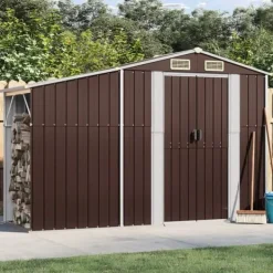 Skure, Garager & Carports^Haveskur i galvaniseret stål - Opbevaringsløsning til haven | Størrelse: 277x93x179 cm | Farve: Brun