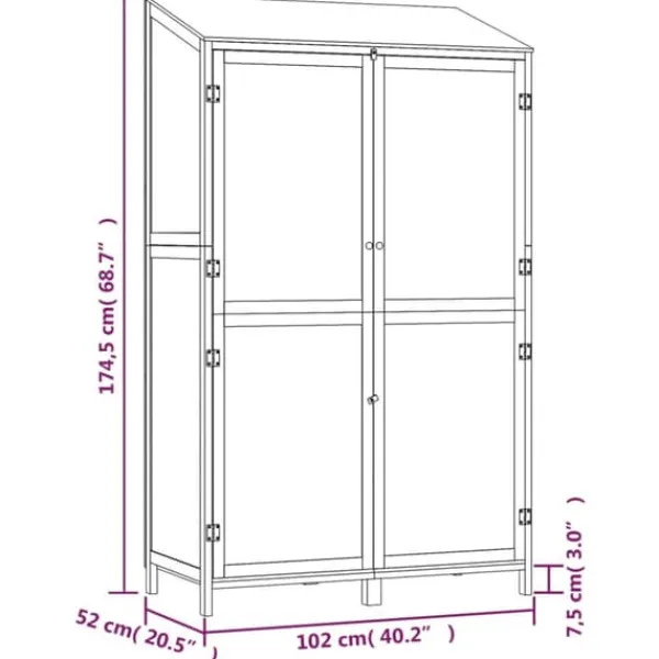 Skure, Garager & Carports^Haveskur i massivt grantræ - Opbevaring til haveredskaber | Farve: Antracitgrå | Størrelse: 102x52x174,5 cm