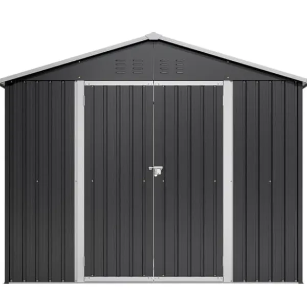 Skure, Garager & Carports^Haveskur i metal 240×192,3×191 cm med skydedør og 4 ventilationsåbninger, aflåseligt haveskur