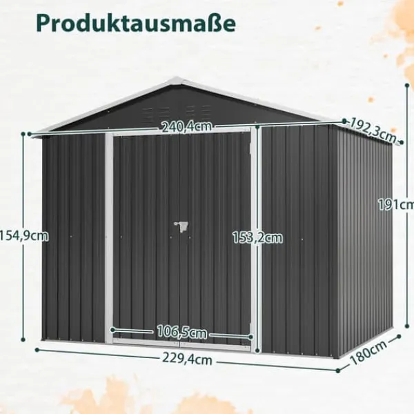Skure, Garager & Carports^Haveskur i metal 240×192,3×191 cm med skydedør og 4 ventilationsåbninger, aflåseligt haveskur