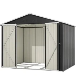 Skure, Garager & Carports^Haveskur i metal 240×192,3×191 cm med skydedør og 4 ventilationsåbninger, aflåseligt haveskur