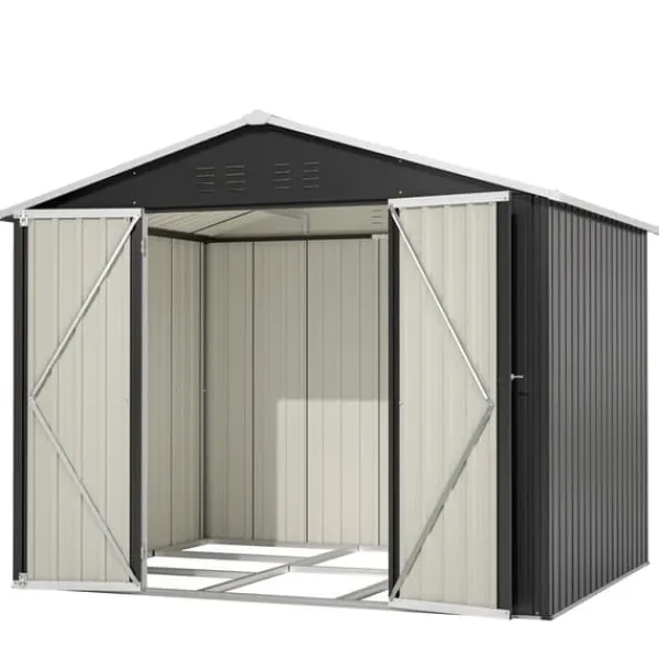 Skure, Garager & Carports^Haveskur i metal 240×192,3×191 cm med skydedør og 4 ventilationsåbninger, aflåseligt haveskur