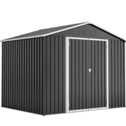 Skure, Garager & Carports^Haveskur i metal 240×192,3×191 cm med skydedør og 4 ventilationsåbninger, aflåseligt haveskur