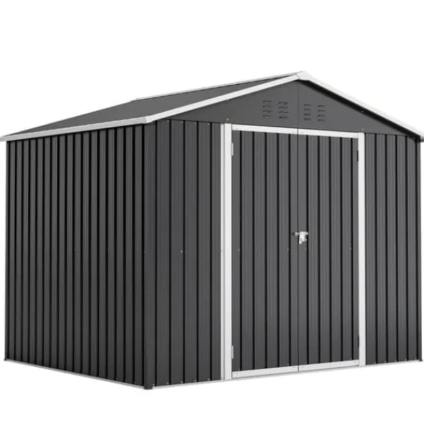 Skure, Garager & Carports^Haveskur i metal 240×192,3×191 cm med skydedør og 4 ventilationsåbninger, aflåseligt haveskur