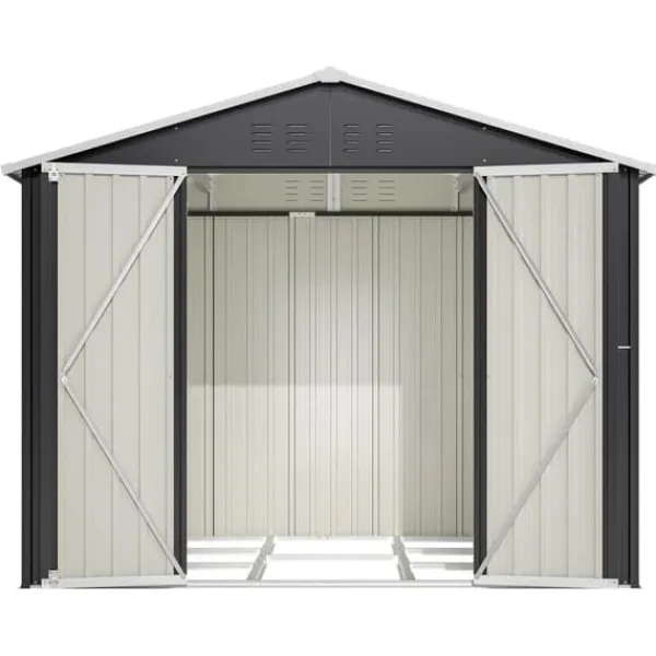 Skure, Garager & Carports^Haveskur i metal 240×192,3×191 cm med skydedør og 4 ventilationsåbninger, aflåseligt haveskur