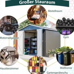 Skure, Garager & Carports^Haveskur i metal 240×192,3×191 cm med skydedør og 4 ventilationsåbninger, aflåseligt haveskur