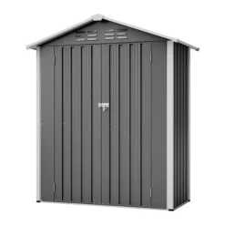 Skure, Garager & Carports^Haveskur i metal 154×83×180 cm med ventilationshuller, inkl. metalfundament, aflåselig dør, vejrbestandig – grå