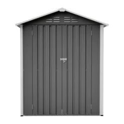 Skure, Garager & Carports^Haveskur i metal 154×83×180 cm med ventilationshuller, inkl. metalfundament, aflåselig dør, vejrbestandig – grå