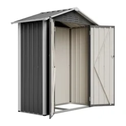 Skure, Garager & Carports^Haveskur i metal 154×83×180 cm med ventilationshuller, inkl. metalfundament, aflåselig dør, vejrbestandig – grå
