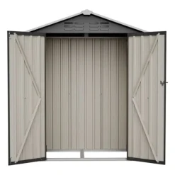 Skure, Garager & Carports^Haveskur i metal 154×83×180 cm med ventilationshuller, inkl. metalfundament, aflåselig dør, vejrbestandig – grå