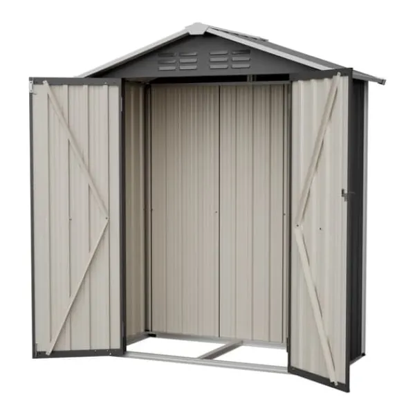 Skure, Garager & Carports^Haveskur i metal 154×83×180 cm med ventilationshuller, inkl. metalfundament, aflåselig dør, vejrbestandig – grå