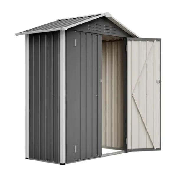 Skure, Garager & Carports^Haveskur i metal 154×83×180 cm med ventilationshuller, inkl. metalfundament, aflåselig dør, vejrbestandig – grå